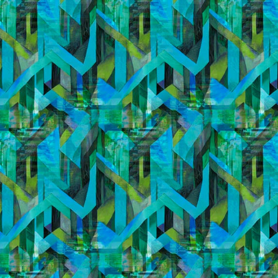 Katoen tricot groenblauw abstract motief "nightclub"